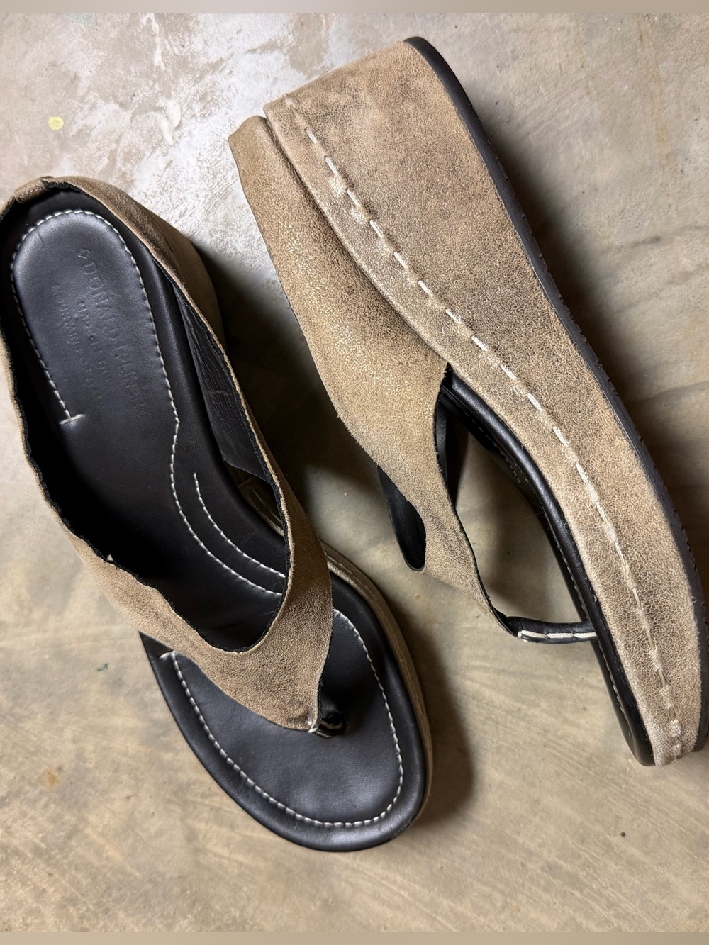 Donald J. Pliner Suede Wedge Thong Sandals - Taupe & Black